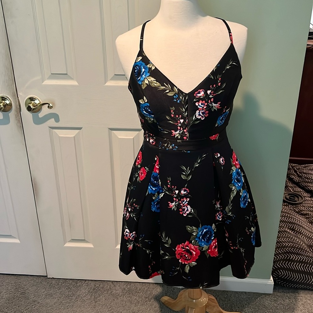 Gorgeous floral satin and lace homecoming dress